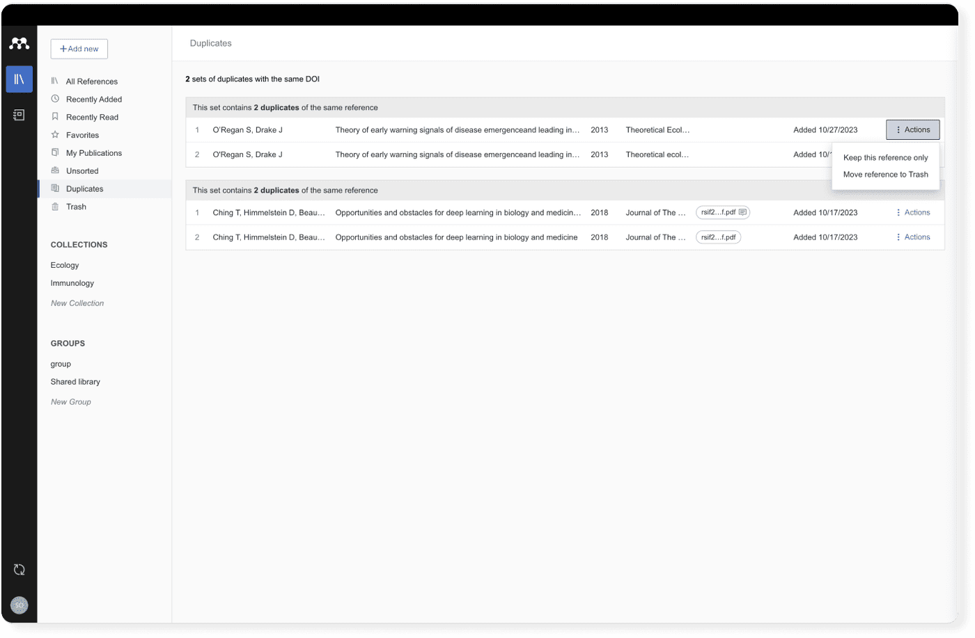 Find duplicates in Mendeley